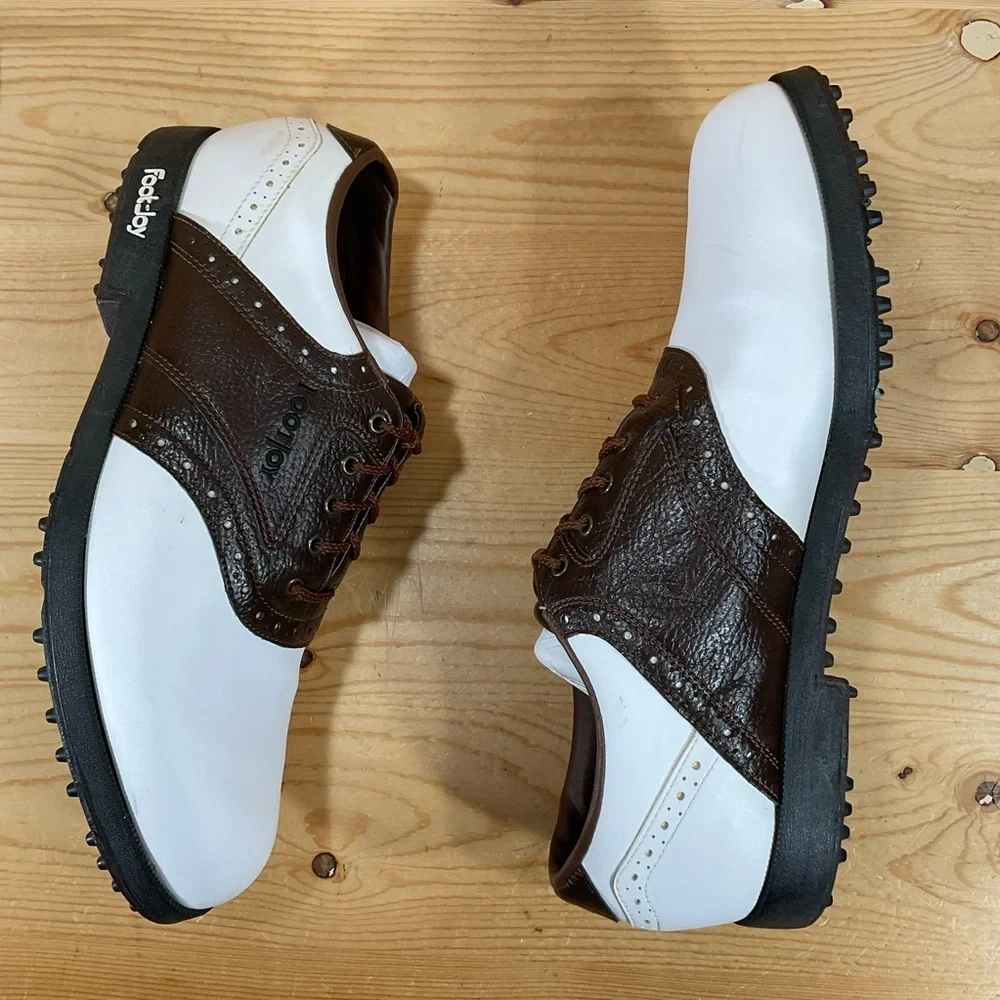 FootJoy FJ GreenJoys Golf Shoes Men’s 10.5 M White Brown Saddle Oxford 45500